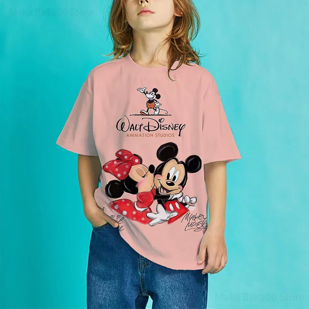 Poletje Otroci T-Shirt Tiskanje Disney Priložnostne Risanka Posadke Vratu Disney Mickey in Minnie Majica Dekliška Oblačila Vrhovi