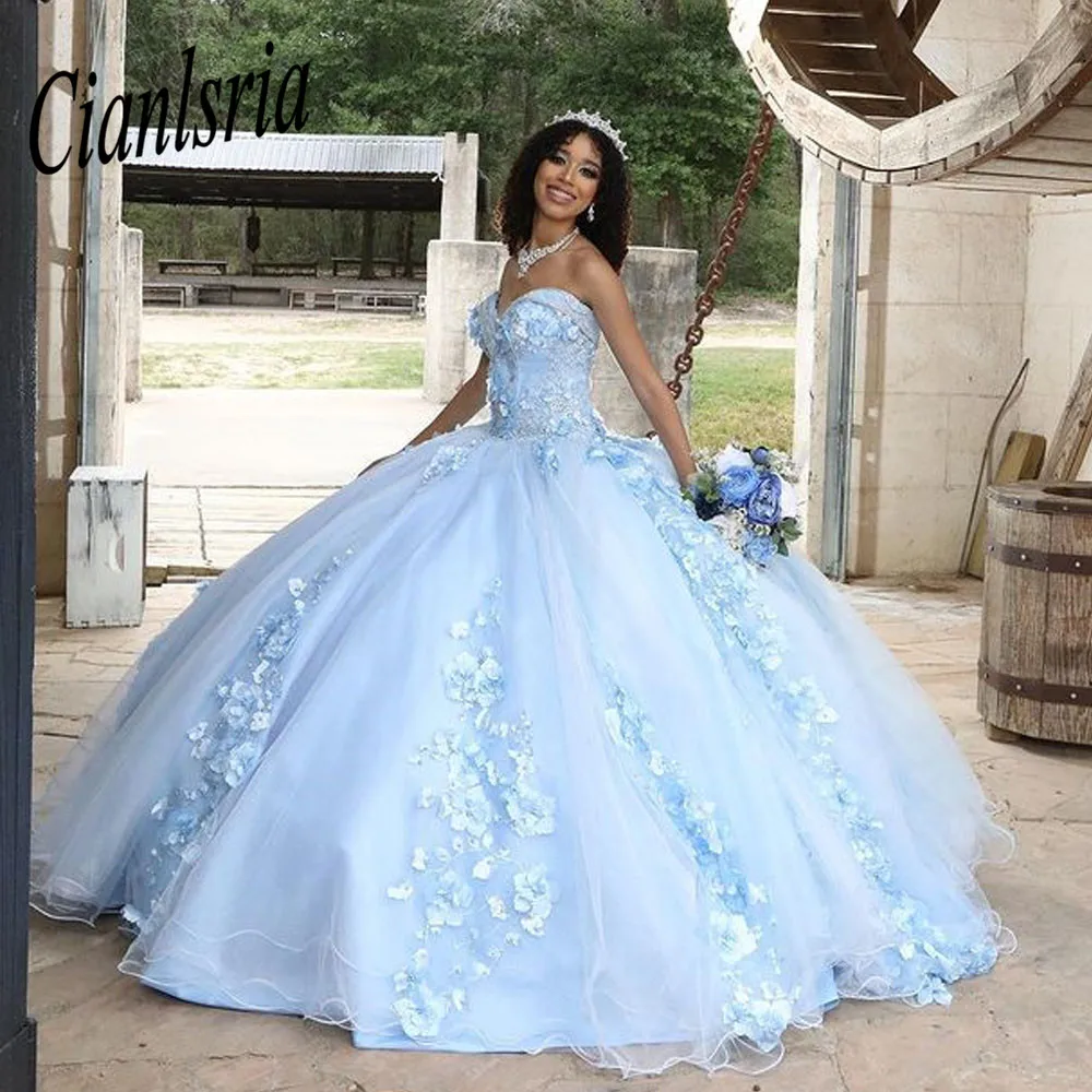 Svetlo Modra Princesa Quinceanera Obleke Ljubica Čipke Appliques Žogo Obleke Sweet 16 Obleke vestidos de 15 años
