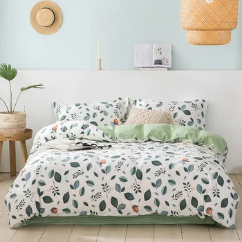 2021 Štiri-delni posteljni preprost bombaž dvojno gospodinjski posteljo stanja odeja kritje zadebelitev brušenje dormitorij posteljo sheetp bela zelena  10