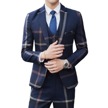 2022 Britanski Moški Kariran Črtasto Obleko Nastavite Tri-kos Slim Mens Moda Poroka Banket Fazi Obleko Moške Poslovne Obleke, Casual  10