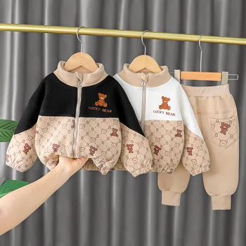 2022 Novo Moško Dete Zgosti Toplotne Oblačila Kit Fantje Jeseni in Pozimi Dva sklopa Baby Plus Žamet Otroci, Oblačila na Debelo  5