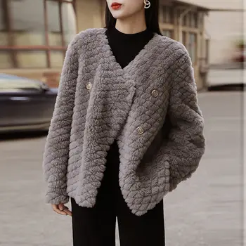 2022 Ovce Shearling Ženske Zimske Jakne Volne Priložnostne Coats Korejskem Slogu Pravi Krzno Plašč Visoke Kakovosti Coats Jaqueta Feminina E719  4