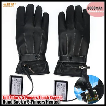 3000MAH Smart Touch Screen Električno Ogrevane Rokavice,PU Usnje Šport Smučanje Rokavice za Litijeve Baterije 5-Finger&Roko Nazaj Samostojno Ogrevanje  10