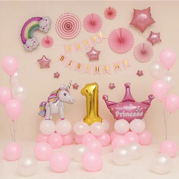 84pcs princess party supplies baby tuš dekle roza trebušaste/princess birthday dekoracijo happy birthday banner število balon  10