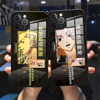 Anime Tokyo Revengers Avengers Primeru Telefon Za iPhone 11 12 13 Pro Max X XR XSMAX X 8 7Plus Črno Kaljeno Steklo reflektivni primeru  5