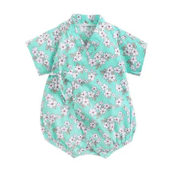 Baby Girl Obleke Novorojenčka Oblačila Baby Boy Oblačila Moda Bombaž Kimono Style Cvjetnim Tiskanja Otroška Oblačila Novorojenčka Predmeti  5