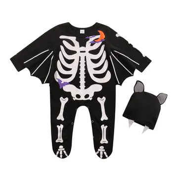 Bmnmsl 2Pcs Baby Halloween Obleko, Okostje Tiskanja Batwing Rokav Stopala Romper + Pokrivalo za Malčke Dekleta, Fantje, 3-24 Mesecev  5
