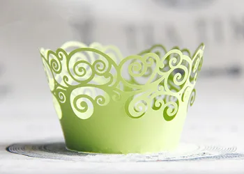 Brezplačna Dostava zelena čipke cupcake ovitku, laser cut muffin skodelice torto skodelice ovijalnike pearl papir svate, dekoracijo dobave  10