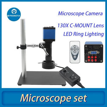 Celoten Sklop 13MP Industrijske Mikroskopom Kamera, HDMI, USB Izhodi Digitalni mikroskopijo z LED Luči 130X Objektiv Univerzalno Stojalo Držalo  5