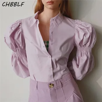 CHBBLF ženske letnik vijolično vrh luč rokav bluzo ženske modne majice blusas XDB308  10