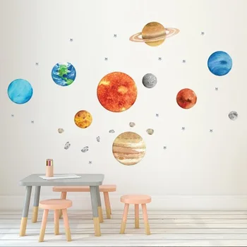 Devet Planetov Stenske Nalepke, samolepilne, Ustvarjalna otroška Soba Planet Dekoracijo Sten Grafiti Nalepke  10