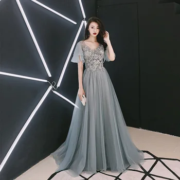 Elegantno Aplicirano A-Linijo Dolgo Šifon Večerno Obleko Modne Banket Maturantski Formalnih Obleke Vestidos De Noche Cheongsam  10