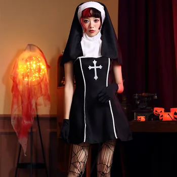 Halloween Kostumi za Ženske Seksi Gospa Nuna, ki je Vrhunsko Cosplay Kostum Cerkve, Verske Samostan Cosplay Fancy Stranka Obleko  10