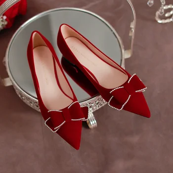 Kitajski Stil Poročne Čevlje Satena Svilena Rdeča Stiletto Retro Visokih Petah Mid-Pete Narod Vezene Poroko Črpalke ženske luksuznih  5