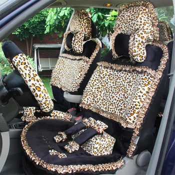 Leopard Natisniti Čipke Avtomobilskih Sedežnih prevlek Univerzalno Kratek Plišastih Zimske Avto Sedež, ki Zajema Kompleti za Ženske Notranja Oprema 19pcs  5