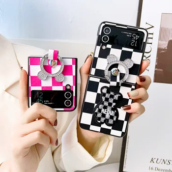 Luksuzni Mickey Mouse Diamanti Glavo Primeru Za Samsung Galaxy Ž Flip 4 3 medije flip4 3 5G Moda Šahovnice Shockproof Telefon Kritje  3
