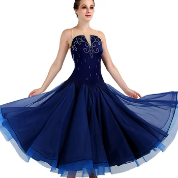 Moda Dvorana Plesne Obleke za Ženske Uspešnosti Okrasnih brez Rokavov Mornarsko Modra Tango Valček Ples Obleka  10