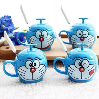 Nova 3D Doraemon Kave Vrč s Pokrovom in Žličko Preprost 350mL Risanke Mačka Živali, Mleko, Čaj, Sok, Voda, Keramične Skodelice Najboljše Darilo za Fanta  10