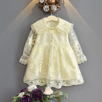 Nova Jesensko-Zimske Obleke Baby Girl Obleke River Dolg Rokav Čipka Lepa In Luštna Obleka otroška Oblačila  2