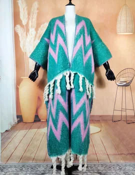 Nova Moda Afriških Žensk Svoboden Pozimi Fuzzy Dolgo Brezrokavniki Brezplačno Velikost Evropi Natisnjeni Muslimanskih Tassel tam kaftan Kimonos Za Lady  10
