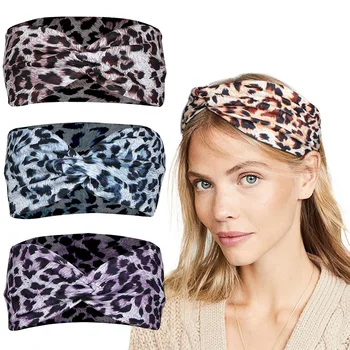 Nove Ženske Leopard Turban Trakovi Twist Križ Vozel Elastična Hairbands Operite Obraz, Glavo, Joga Headwrap Spa Dodatki za Lase  10