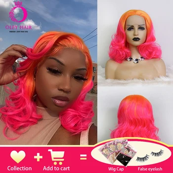 Ombre Oranžna Sintetičnih Čipke Spredaj Lasuljo Toplotno Odporen Hot Pink Čipke Spredaj Lasuljo Drag Queen Lolita Cosplay Lasulje Za Black Ženske  4