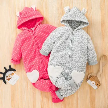 Otroci Oblačila Jeseni Zgosti Baby Outwear otroška Oblačila Baby Hooded Srčkan Dolgo Oplaščeni Onesie Zadrgo Baby Girl Obleke  5