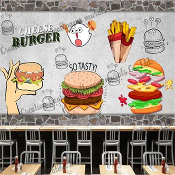 Po meri Zid Hamburger Ozadje Industrijske Dekoracijo Zidana Hitro hrano Restavracija, Snack Bar KTV Ozadju Stene Papel Tapiz  10