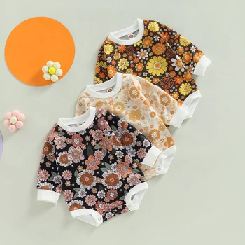 Pomlad Baby Dolg Rokav Romper Floral Print Majica Jumpsuit Za Novorojenega Dojenčka Baby Dekle Fantje Oblačila  4