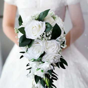 Poroke, Poročne Šopke Cvetja Šopek Umetnih Burgundija Bela Vijolična Šopke Za Neveste Rose  4