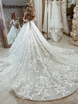 Princesa Žogo Obleke Poročni Obleki 2023 vestido de noiva Off Ramo plašč de mariee Čipke Appliques Poroke, Poročne Obleke  10