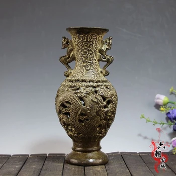 Redke stare Dinastije Ming broze Zmaj vazi, Dragon & Phoenix Obrt,Dekoracijo steklenico,najboljšo zbirko& okras,Brezplačna dostava  10