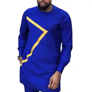 Rumeni Trak Okrašena moška Majica Modra Vrhovi Moški Mozaik Nigerijski Moda Afriške svate Obrabe  10