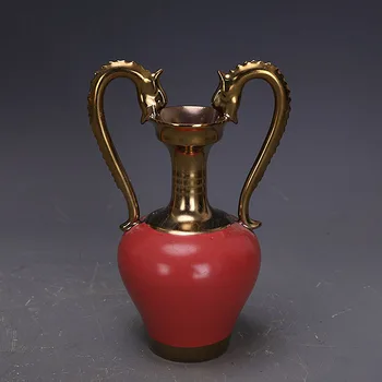 Song Dinastije Ru peči rdečo glazuro pozlačenega dvojno zmaja vaza  10