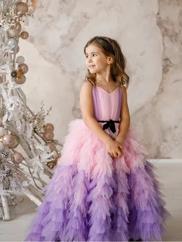 Večbarvna Pincess Roža Punca Obleke Žogo Obleke Baby Dekleta Zabuhle Couture Rojstni Dan, Poročno Zabavo, Obleke, Kostumi Prilagojene  5