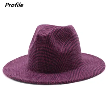 Volna fedora klobuk sivke vijolično ravno robna volne jazz debele jeseni in pozimi klobuk jazz, klasična počutil klobuk klobuk cerkev  10