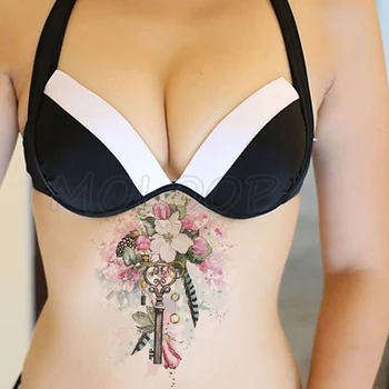 Začasno Ponaredek tatoo roza cvet totem klasične tipko listov, ki so tattoo nalepke nepremočljiva tatto prsih, nazaj, noge, trebuh za dekle, ženska  10