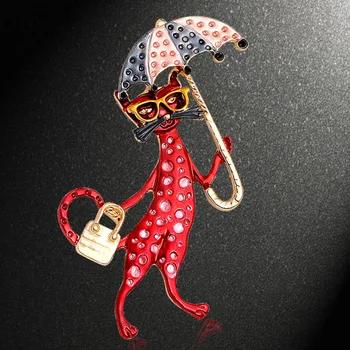 Zlxgirl nakit Srčkan mucek, oblike, živali broška z dežnik vrečko žensk risanka šal zatiči blagovne Znamke Rdeče Emajl hidžab opremo  10