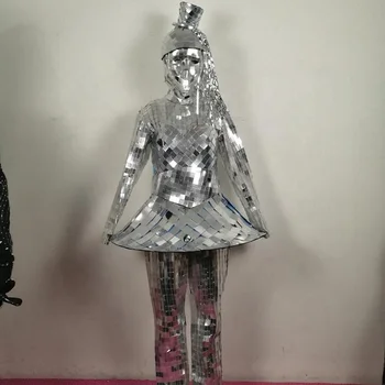 Ženske pevka fazi pokazal nositi Srebrno Zrcalo obleko ogledalo moških robot ples kostum sparkly dj gogo kostumi  10
